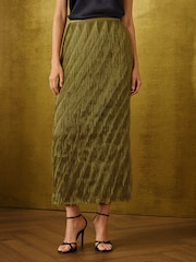 Love & Roses Olive Green Fringe Midi Skirt - Image 1 of 5