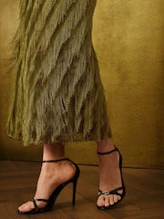 Love & Roses Olive Green Fringe Midi Skirt - Image 2 of 5
