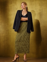 Love & Roses Olive Green Fringe Midi Skirt - Image 3 of 5