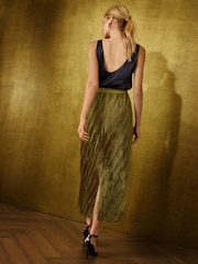 Love & Roses Olive Green Fringe Midi Skirt - Image 4 of 5