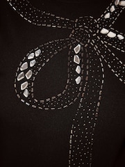 Lipsy Black Embellished Bow Detail Knit / Chiffon Sleeve Mini Dress - Image 5 of 5