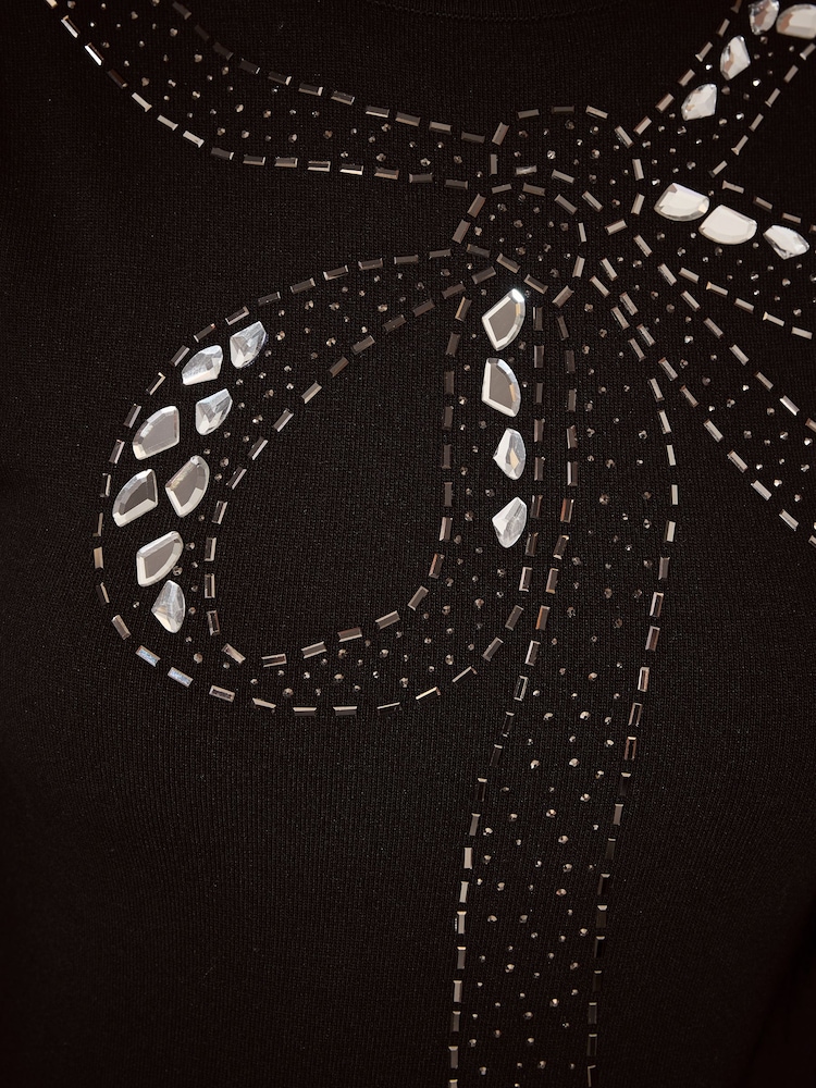 Lipsy Black Embellished Bow Detail Knit / Chiffon Sleeve Mini Dress - Image 5 of 5