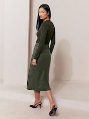 Lipsy Olive Green PU Knitted 2 in 1 Midi Dress - Image 5 of 5
