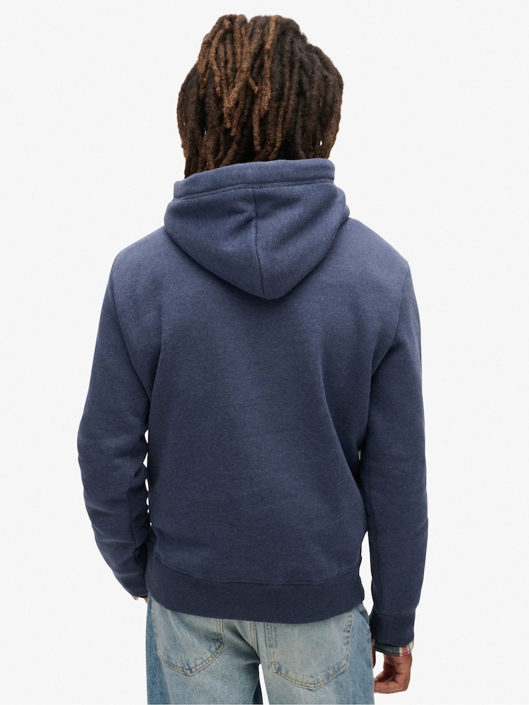 Superdry Blue Essential Logo Hoodie - Image 2 of 6 Superdry Blue Essential Logo Hoodie - Image 2 of 6