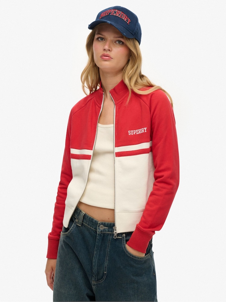 Superdry Red Athletic Essentials Zip Through Track Top - Image 1 of 6 Superdry Red Athletic Essentials Zip Through Track Top - Image 1 of 6