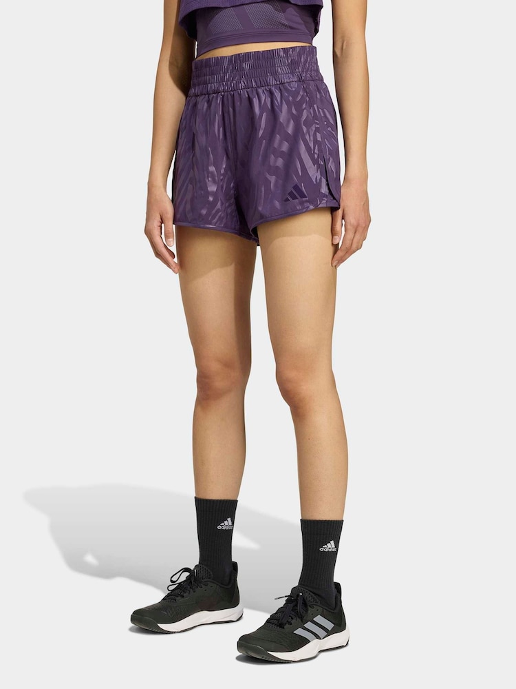 adidas Purple AOP Pacer Training Woven High Rise Shorts - Image 1 of 6 adidas Purple AOP Pacer Training Woven High Rise Shorts - Image 1 of 6