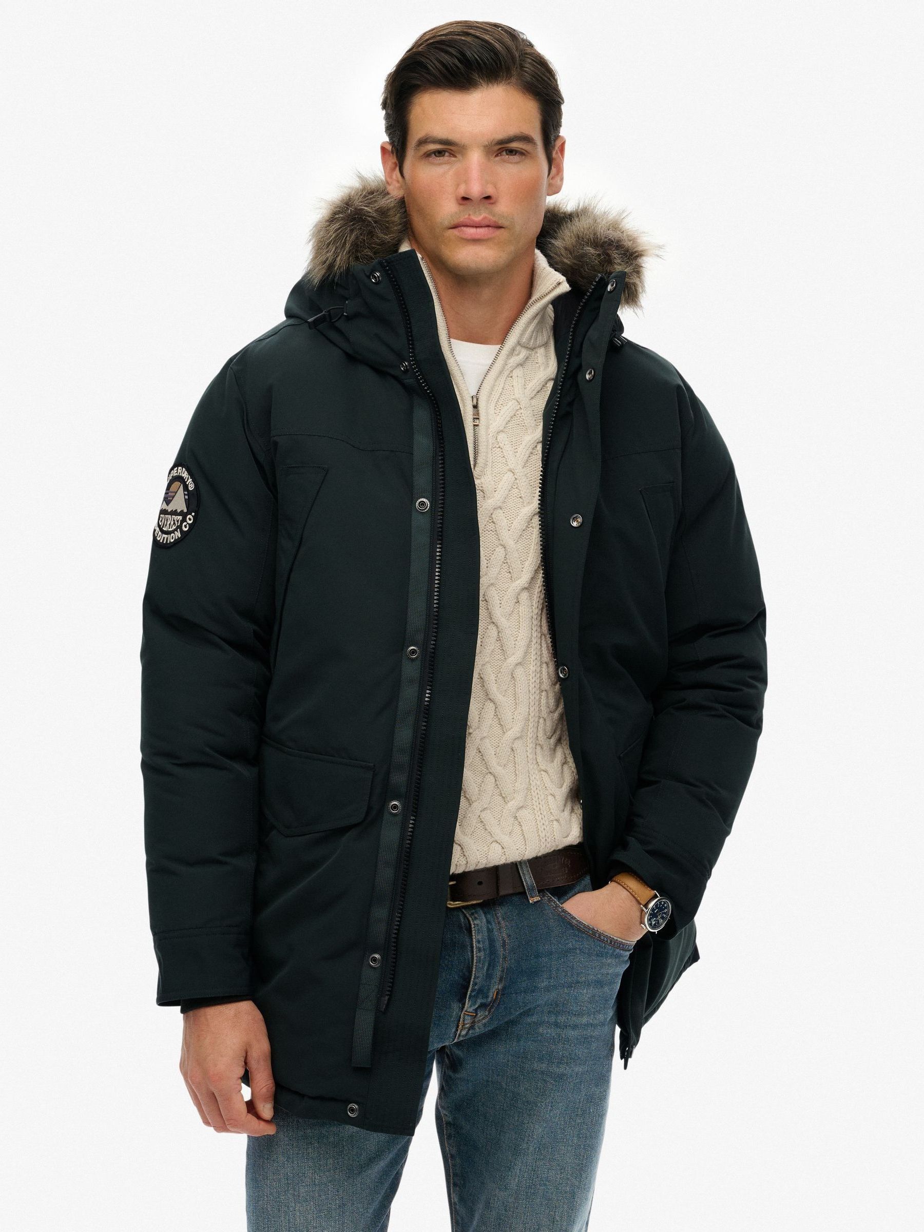 Superdry Men's Green Everest Faux Fur Parka Jacket - Image 1