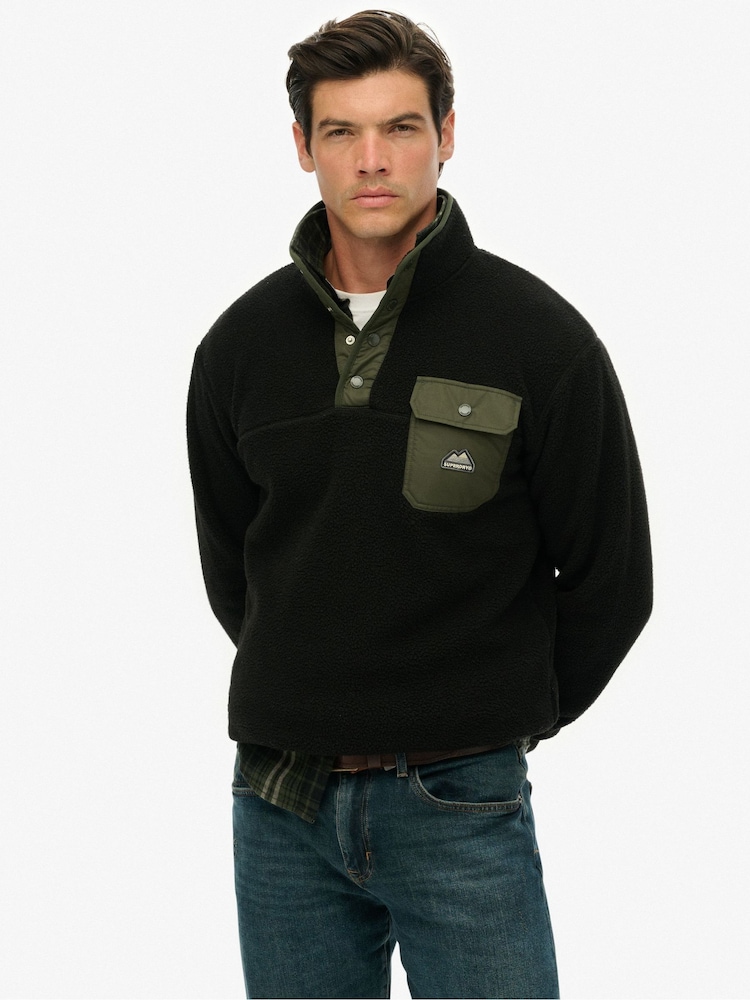 Superdry Black Fuji Popper Neck Fleece - Image 1 of 7 Superdry Black Fuji Popper Neck Fleece - Image 1 of 7