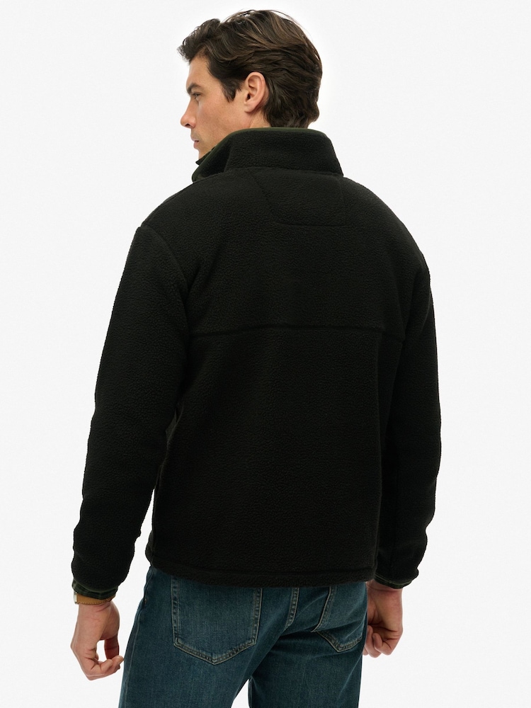 Superdry Black Fuji Popper Neck Fleece - Image 2 of 7 Superdry Black Fuji Popper Neck Fleece - Image 2 of 7
