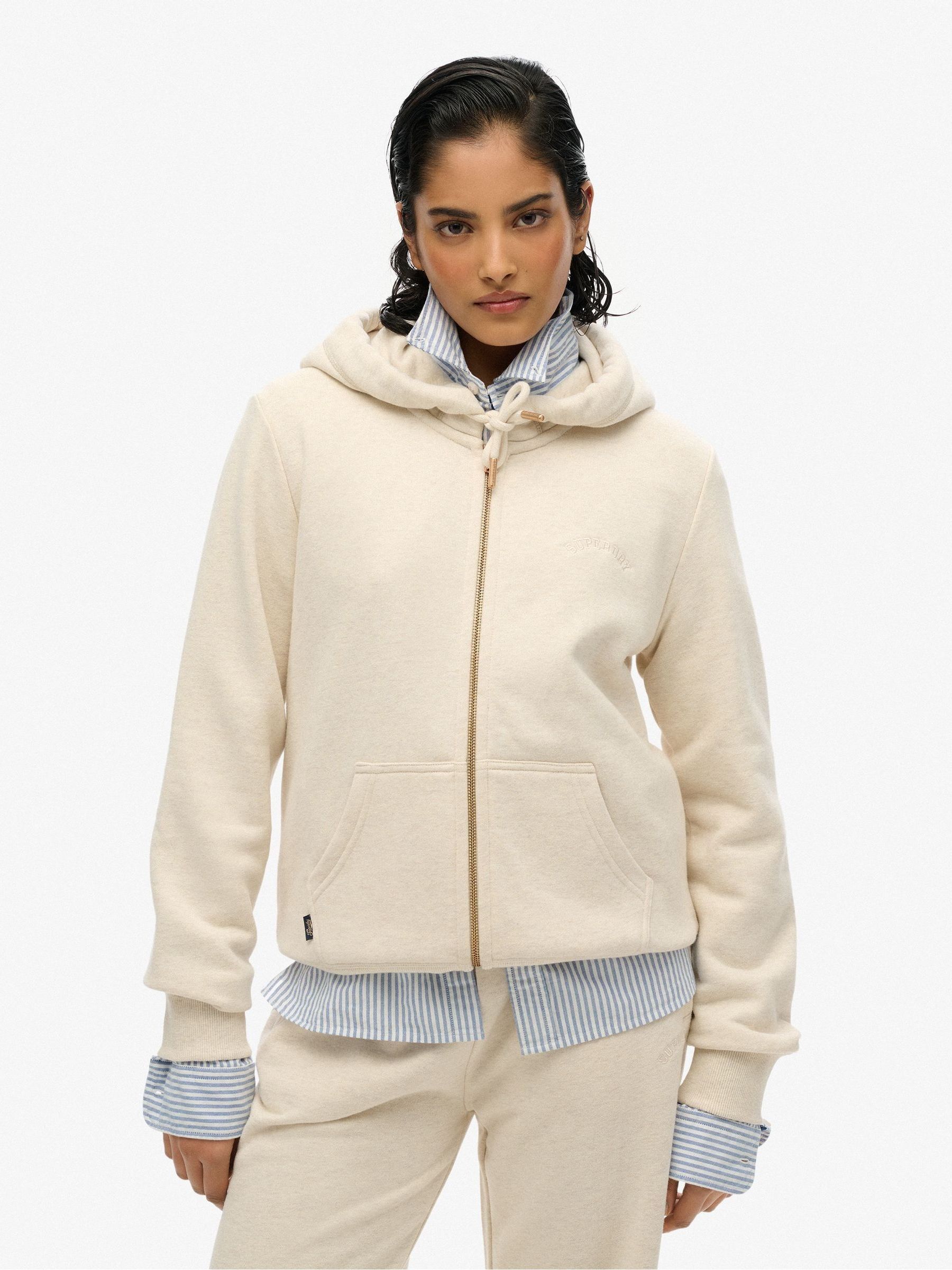 Superdry Women's Beige Zip-Up Hoodie Logo Essential - Image 2