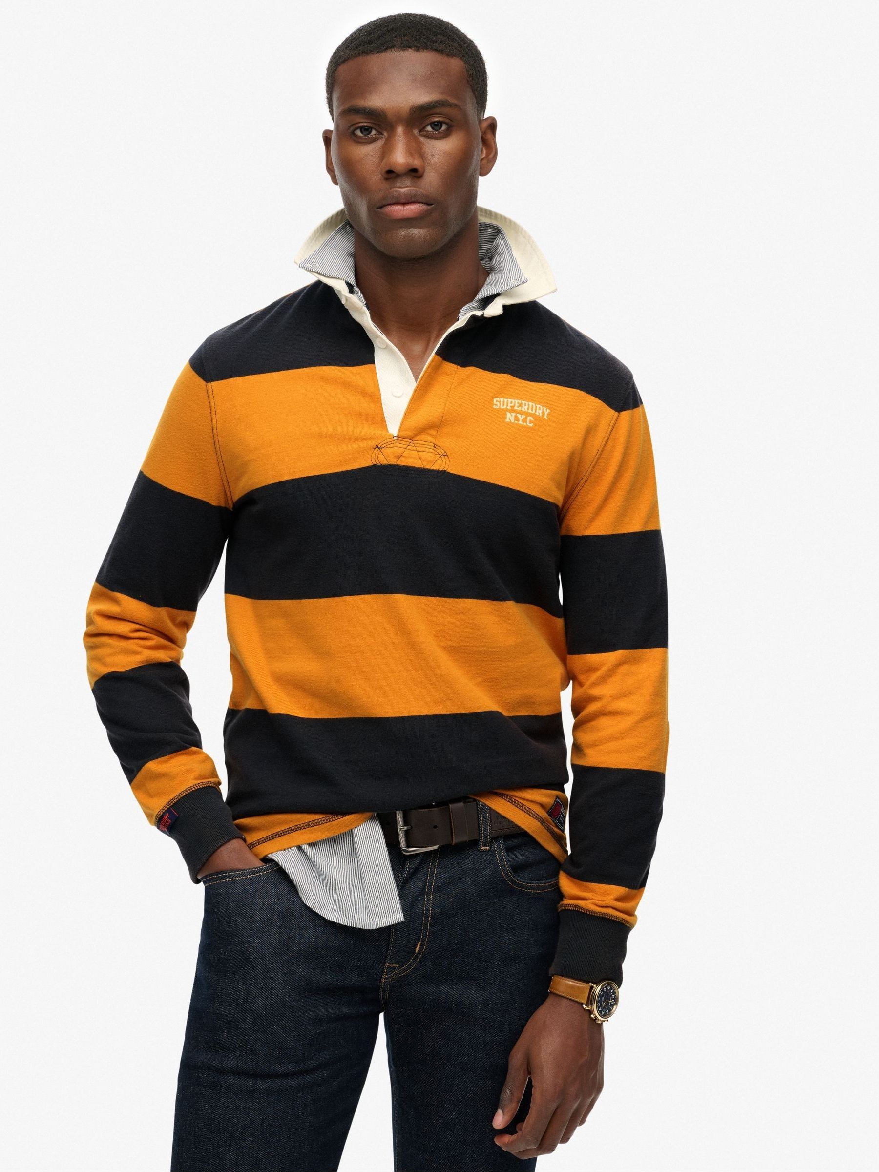 Superdry Blue Striped Rugby Polo Shirt Vintage Athletic - Image 2