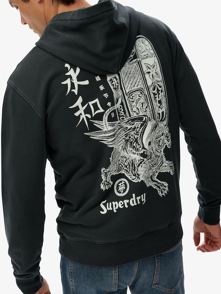 Superdry Black Tokyo Narrative Loose Fit Hoodie - Image 1 of 7