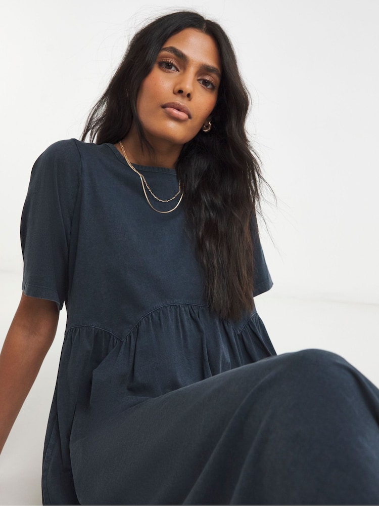 Simply Be Blue Acid Wash Boxy Sleeve Midi Dress - Image 4 of 4