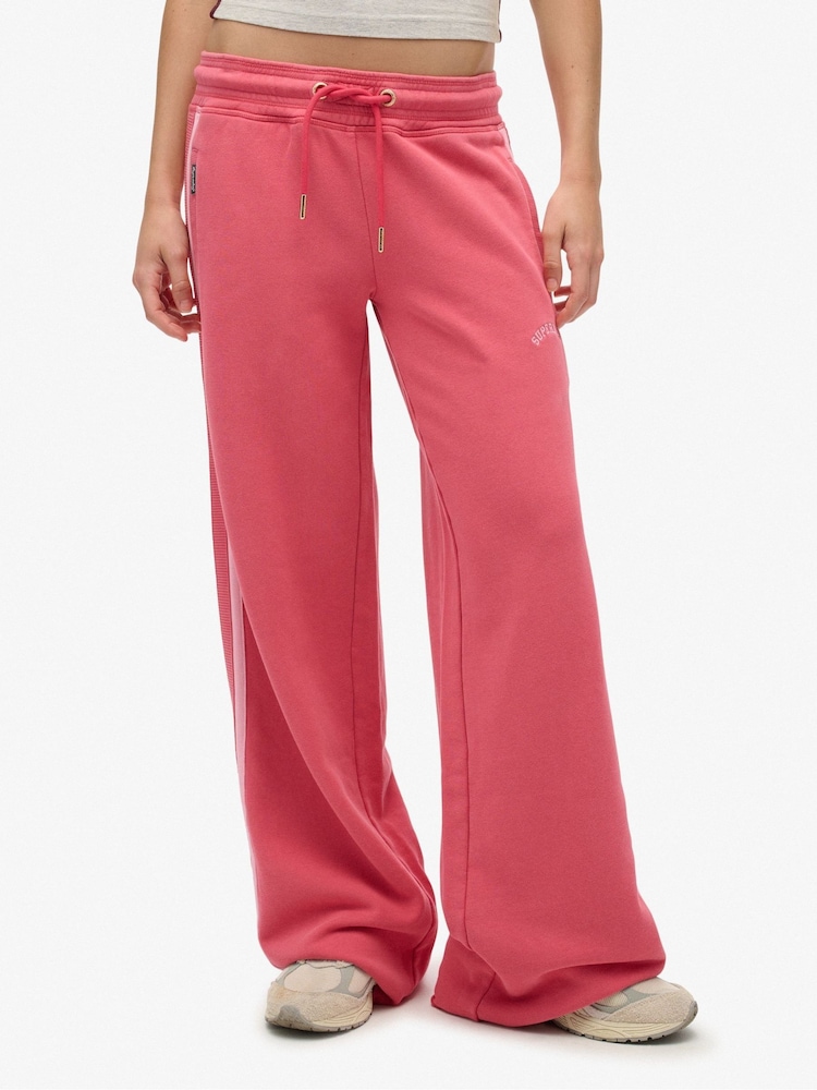 Superdry Pink Stripe Athletic Essentials Logo Straight Joggers - Image 1 of 9