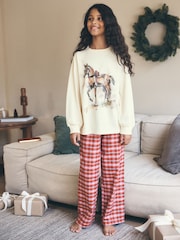 Red/Ecru Horse Print - Wide Leg Woven Pyjamas 1 pack (3-16yrs) - Image 1 de 8