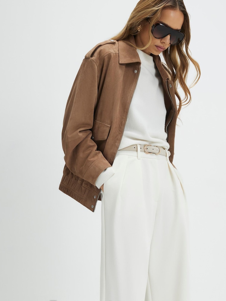 River Island Cream High Waisted Belted Wide Leg Trousers - Image 2 of 4