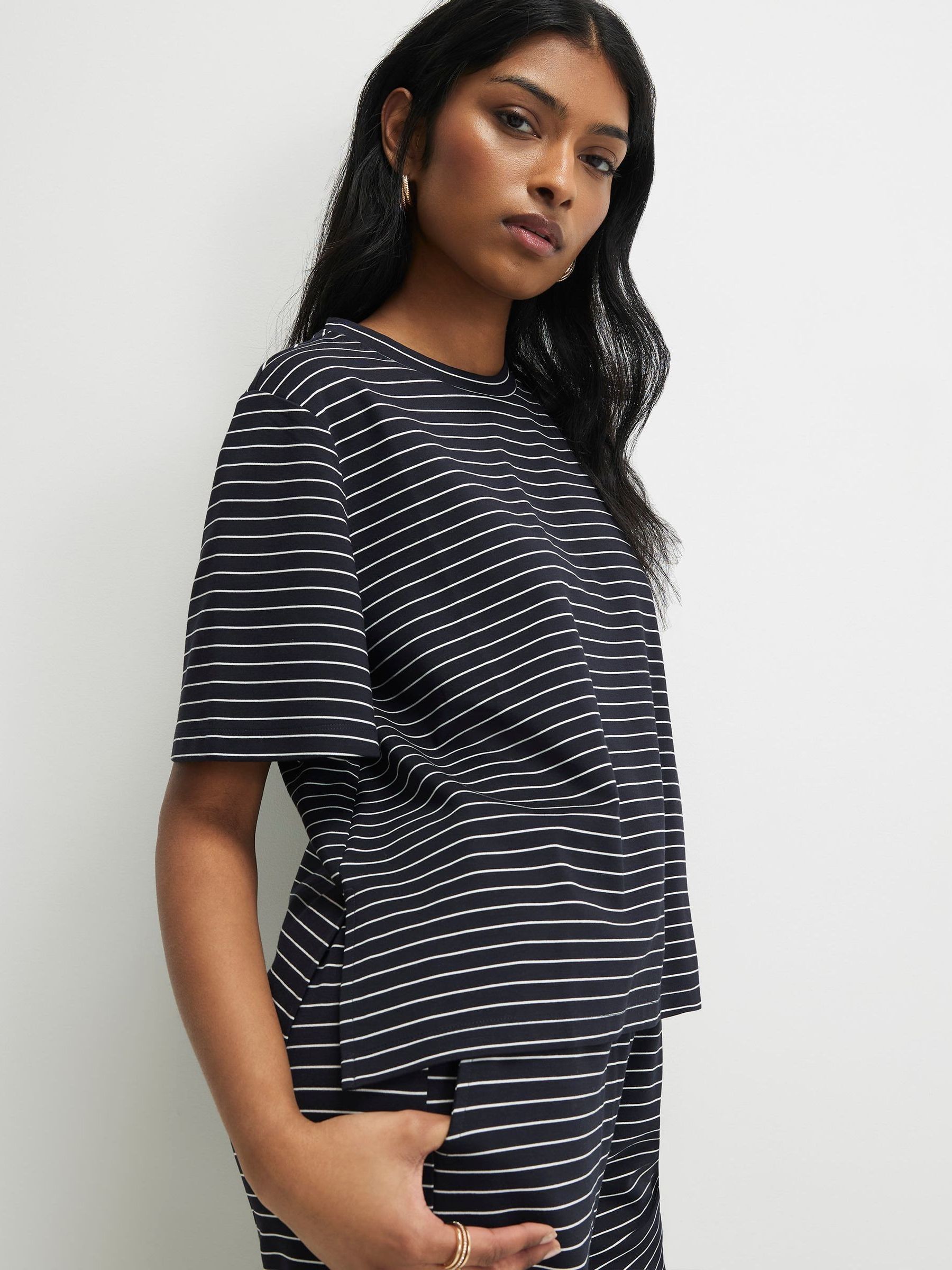 トップス meer. メーア STRIPED SHORT TOP /GRYロンハーマン
