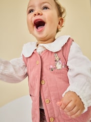 JoJo Maman Bébé Rose Pink Peter Rabbit Flopsy Bunny Blouse, Legging & Gilet Baby Set - Image 1 of 11