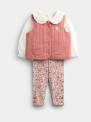 JoJo Maman Bébé Rose Pink Peter Rabbit Flopsy Bunny Blouse, Legging & Gilet Baby Set - Image 3 of 11