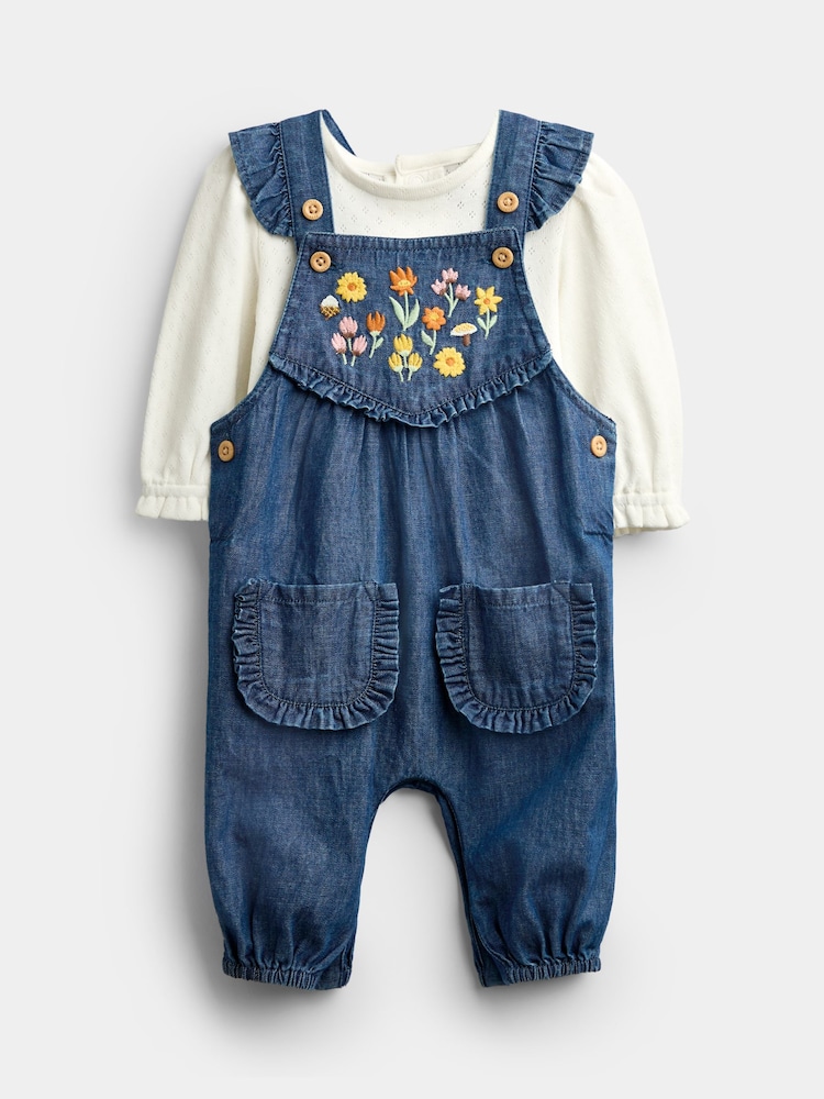 JoJo Maman Bébé Denim Embroidered Chambray Dungaree Set - Image 1 of 6