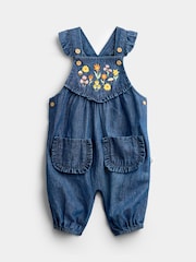 JoJo Maman Bébé Denim Embroidered Chambray Dungaree Set - Image 4 of 6