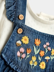 JoJo Maman Bébé Denim Embroidered Chambray Dungaree Set - Image 6 of 6