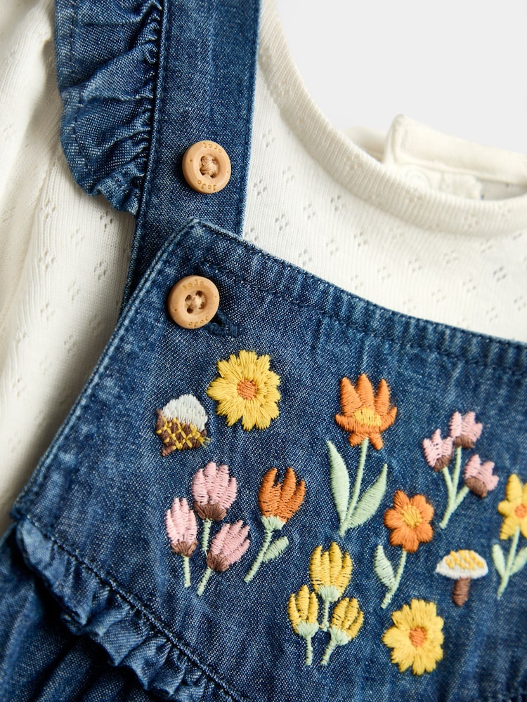 JoJo Maman Bébé Denim Embroidered Chambray Dungaree Set - Image 6 of 6
