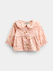JoJo Maman Bébé Pale Pink Woodland Baby Blouse & Chambray Trouser Set - Image 2 of 7