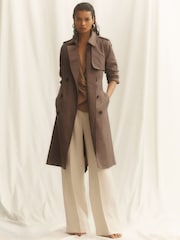 Reiss Taupe Neutral Azura Hooded Insert Trench Coat - Image 1 of 12