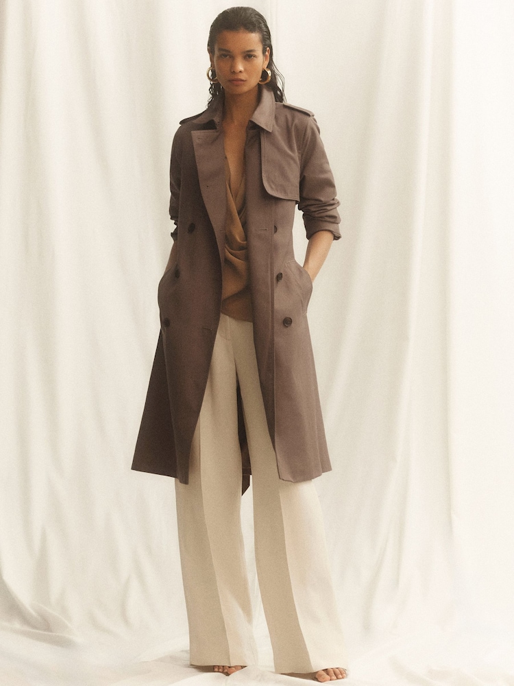 Reiss Taupe Neutral Azura Hooded Insert Trench Coat - Image 1 of 12 Reiss Taupe Neutral Azura Hooded Insert Trench Coat - Image 1 of 12
