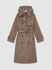 Reiss Taupe Neutral Azura Hooded Insert Trench Coat - Image 2 of 12