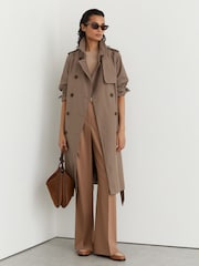 Reiss Taupe Neutral Azura Hooded Insert Trench Coat - Image 3 of 12