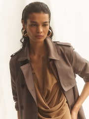 Reiss Taupe Neutral Azura Hooded Insert Trench Coat - Image 4 of 12