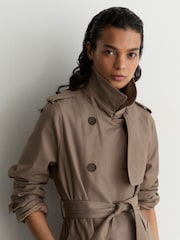 Reiss Taupe Neutral Azura Hooded Insert Trench Coat - Image 6 of 12