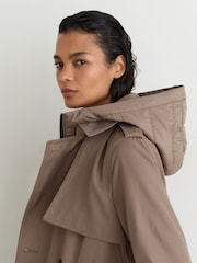 Reiss Taupe Neutral Azura Hooded Insert Trench Coat - Image 8 of 12