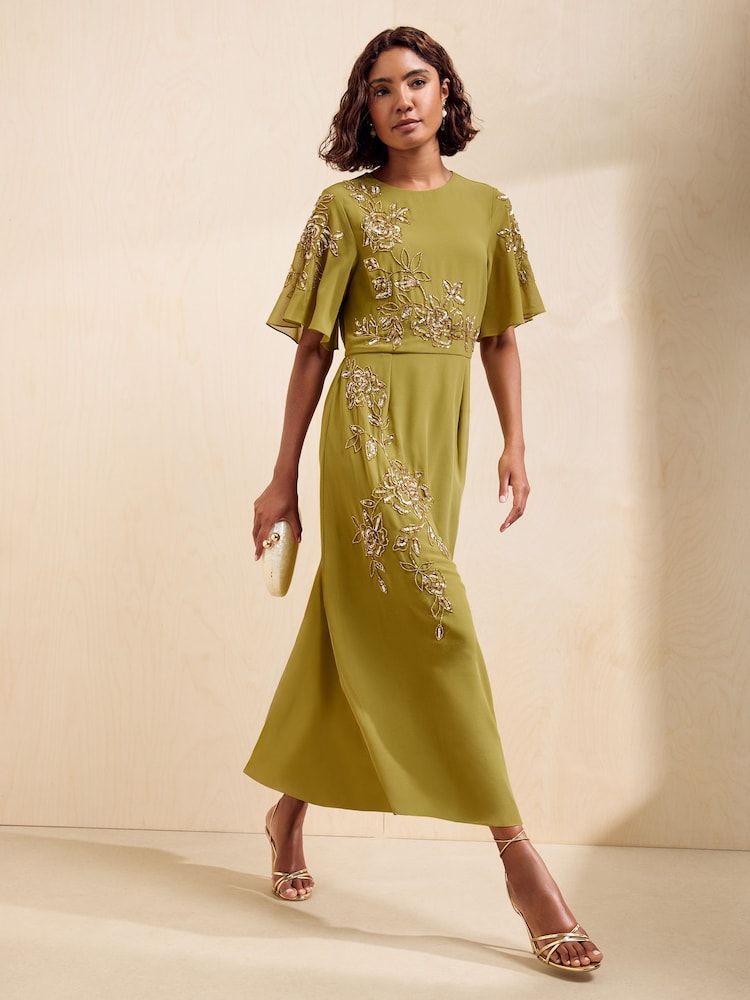 Friends Like These Green Petite Embellished Detail Short Sleeve Midi Dress - Image 1 of 6