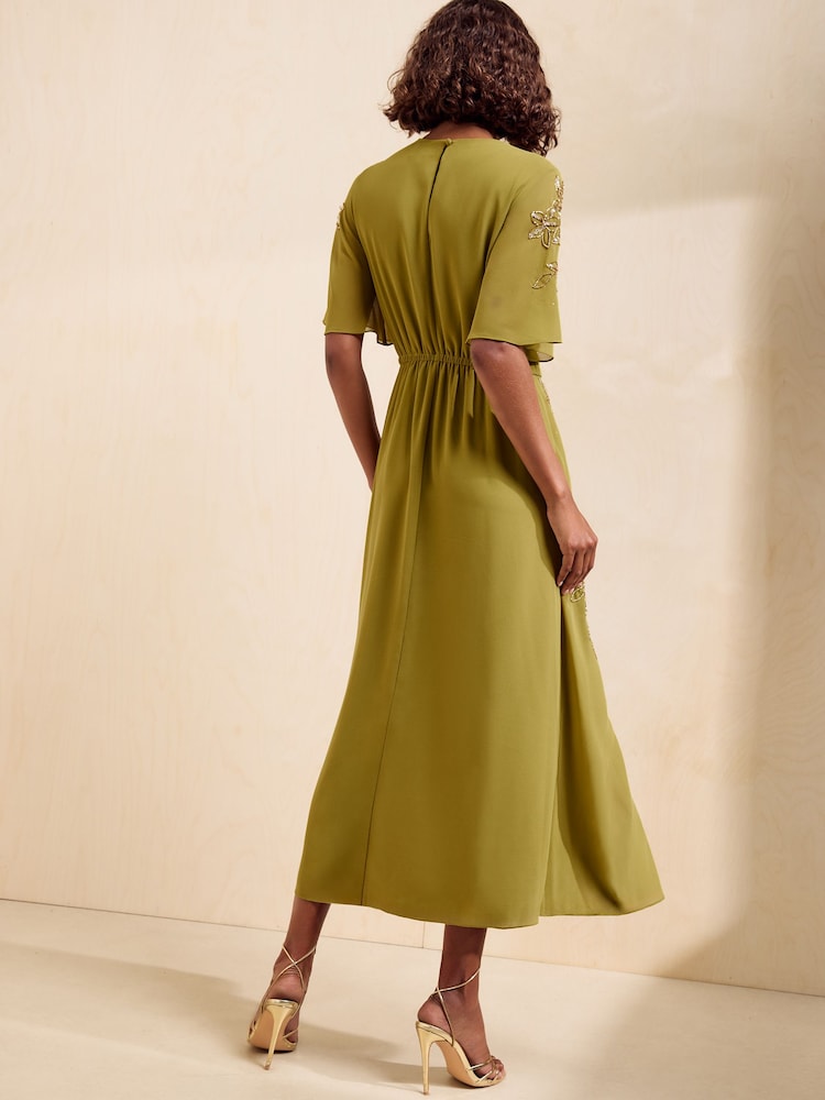 Friends Like These Green Petite Embellished Detail Short Sleeve Midi Dress - Image 6 of 6
