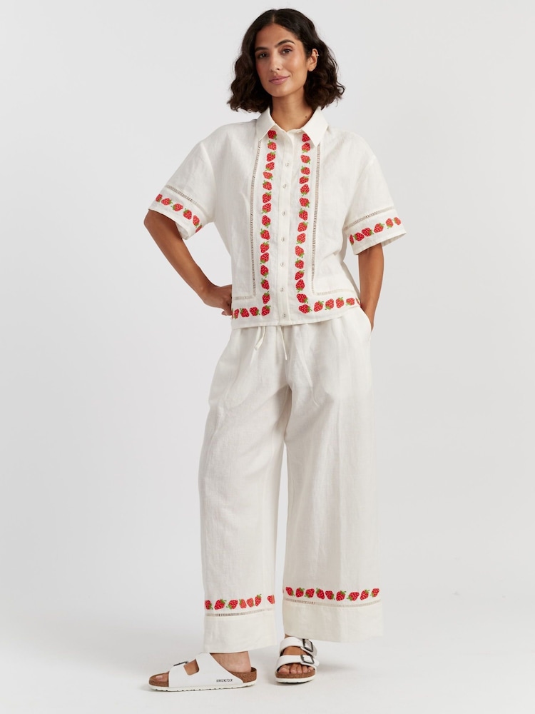 Chinti & Parker Cream Linen Blend Strawberry Trousers - Image 1 of 4 Chinti & Parker Cream Linen Blend Strawberry Trousers - Image 1 of 4