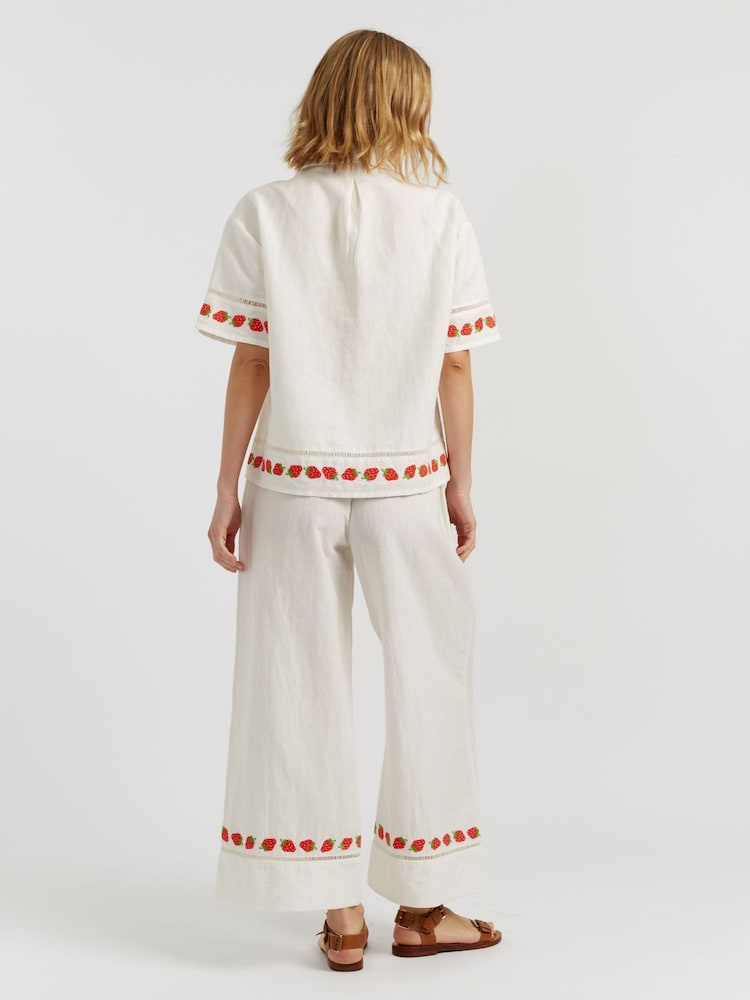 Chinti & Parker Cream Linen Blend Strawberry Trousers - Image 2 of 4 Chinti & Parker Cream Linen Blend Strawberry Trousers - Image 2 of 4