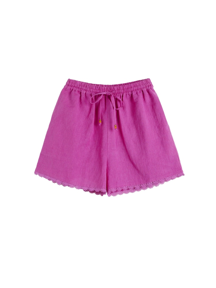 Chinti & Parker Pink Linen Blend Scallop Edge Shorts - Image 3 of 3 Chinti & Parker Pink Linen Blend Scallop Edge Shorts - Image 3 of 3
