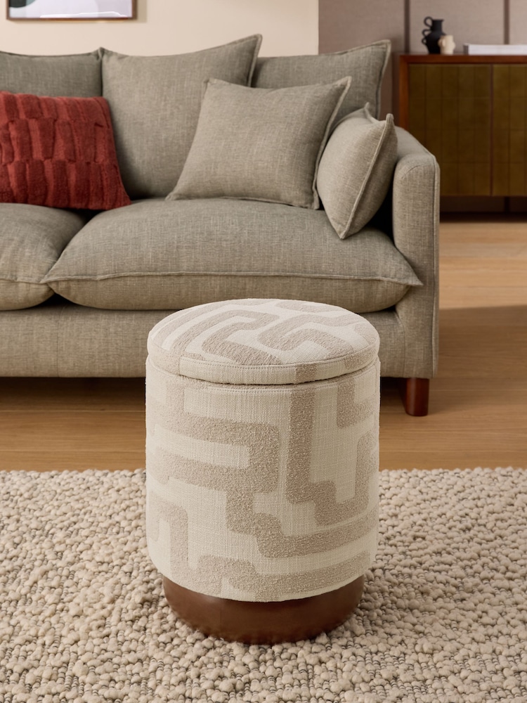 MADE.COM Natural Sand Clyde Abstract Weave Inara Storage Stool - Image 1 of 5 MADE.COM Natural Sand Clyde Abstract Weave Inara Storage Stool - Image 1 of 5