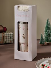 Cream 900ml Gingerbread Print Stainless Steel Water Bottle and Cosy Socks Christmas Gift Set - Image 2 of 5