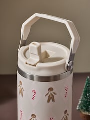 Cream 900ml Gingerbread Print Stainless Steel Water Bottle and Cosy Socks Christmas Gift Set - Image 3 of 5