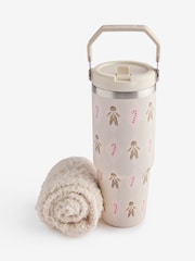 Cream 900ml Gingerbread Print Stainless Steel Water Bottle and Cosy Socks Christmas Gift Set - Image 4 of 5
