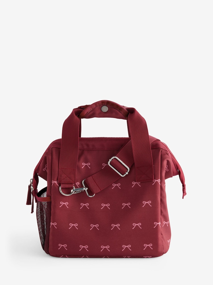 Burgundy Red Bow Print Lunch Bag - Image 3 of 3 Burgundy Red Bow Print Lunch Bag - Image 3 of 3