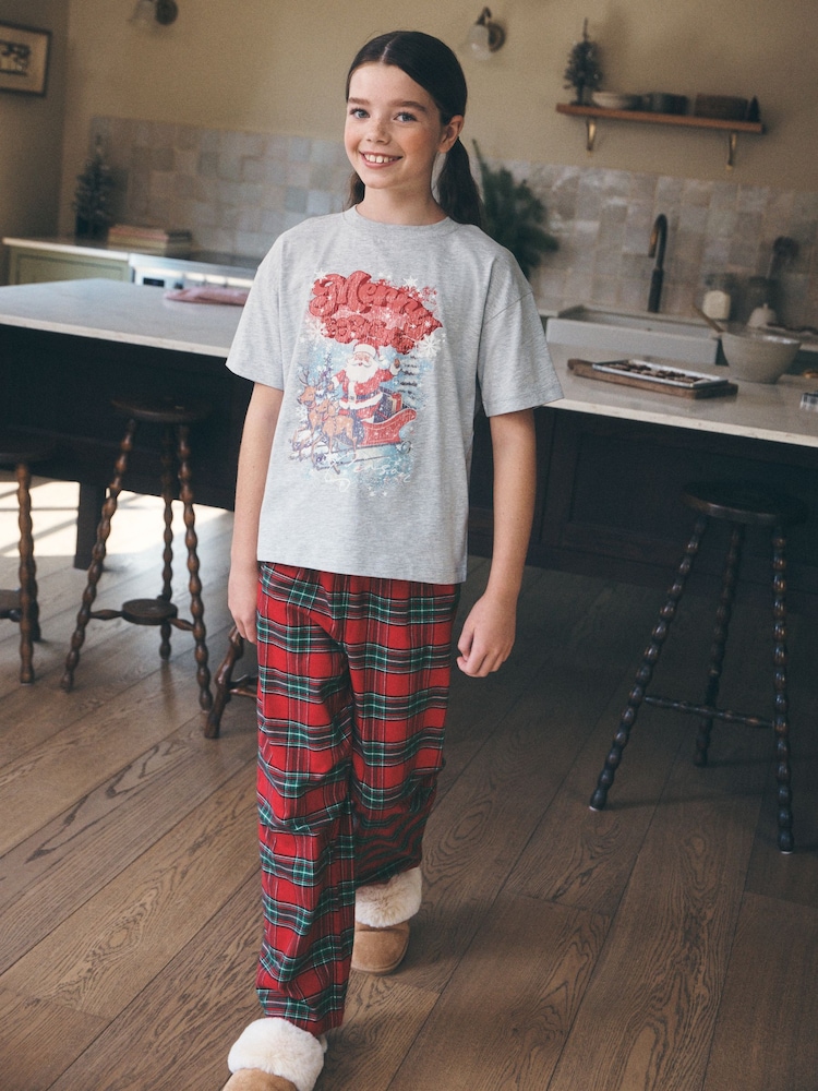 Red/Grey Vintage Christmas Wide Leg Woven Pyjamas 1 Pack (3-16yrs) - Image 1 of 7 Red/Grey Vintage Christmas Wide Leg Woven Pyjamas 1 Pack (3-16yrs) - Image 1 of 7
