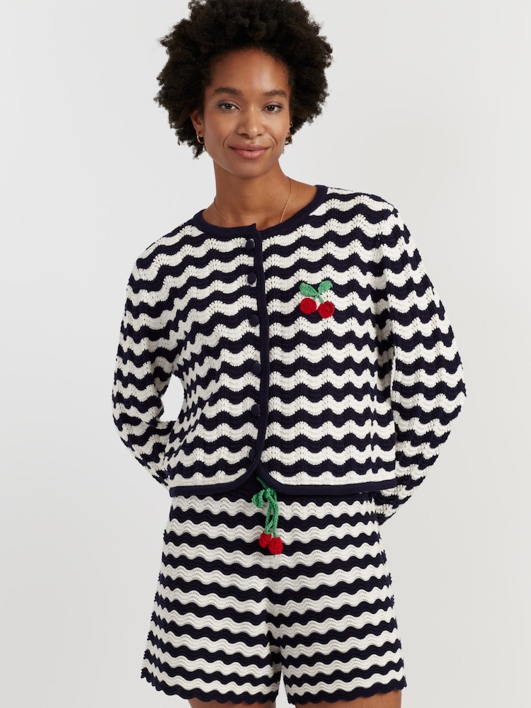 Chinti & Parker Blue Cotton Cherry Crochet Cardigan - Image 1 of 4