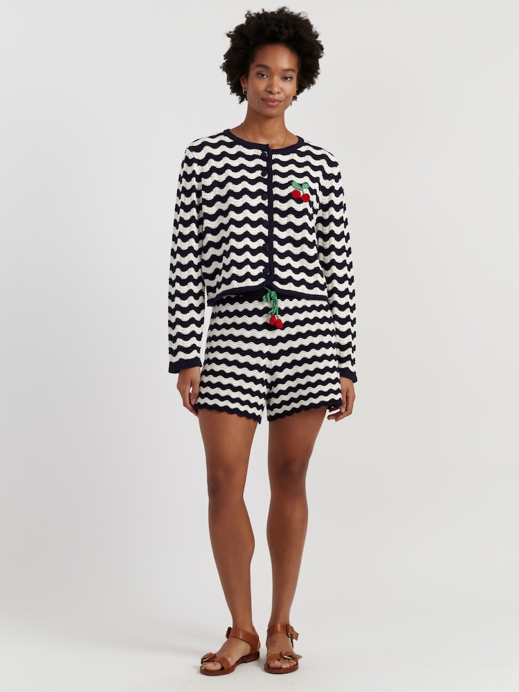 Chinti & Parker Blue Cotton Cherry Crochet Cardigan - Image 2 of 4