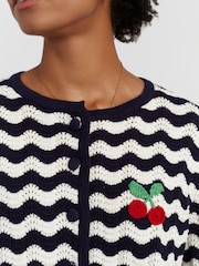 Chinti & Parker Blue Cotton Cherry Crochet Cardigan - Image 3 of 4