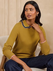 Love & Roses Green Tipped Ruffled Collar Long Sleep Knitted Top - Image 1 of 4